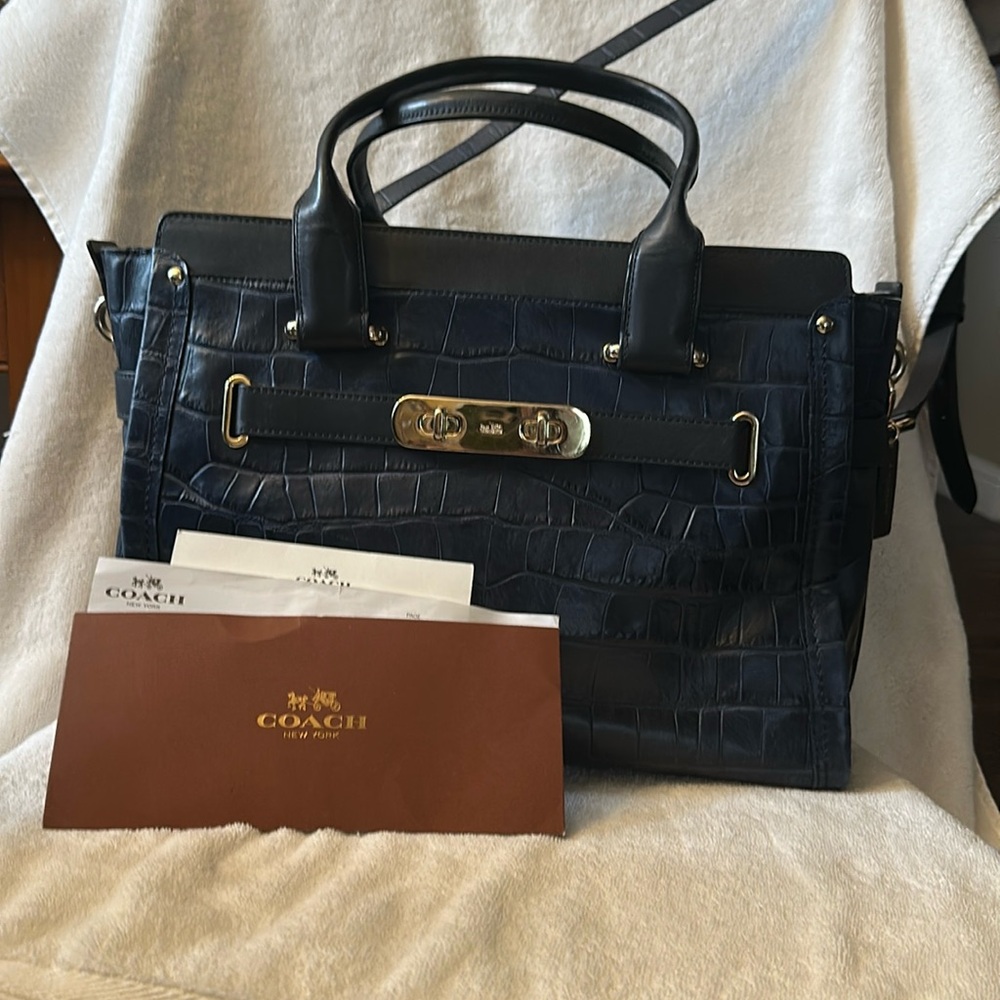 Coach Navy Crocodile-Embossed Women's Bag